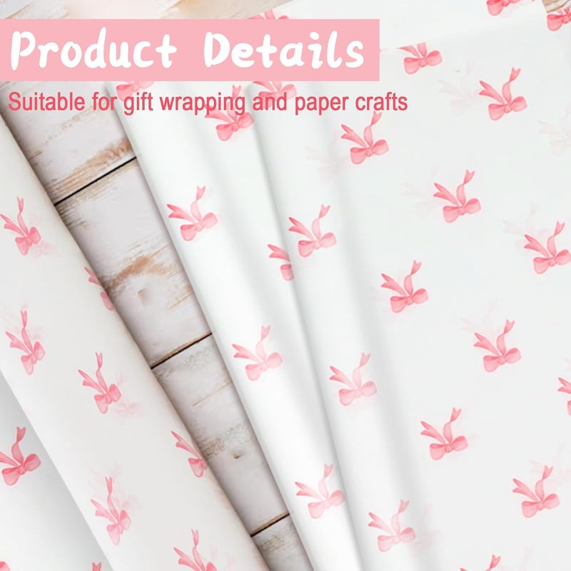 Ethanberg 60 Sheets Gift Wrapping Tissue Paper Bulk, Pink Bow Printed Tissue Paper for Gift Bags, Decorative Art Papers for DIY Crafts Wedding Birthday Baby Showers Holiday Party Decor, 20x14 Inches - Image 4